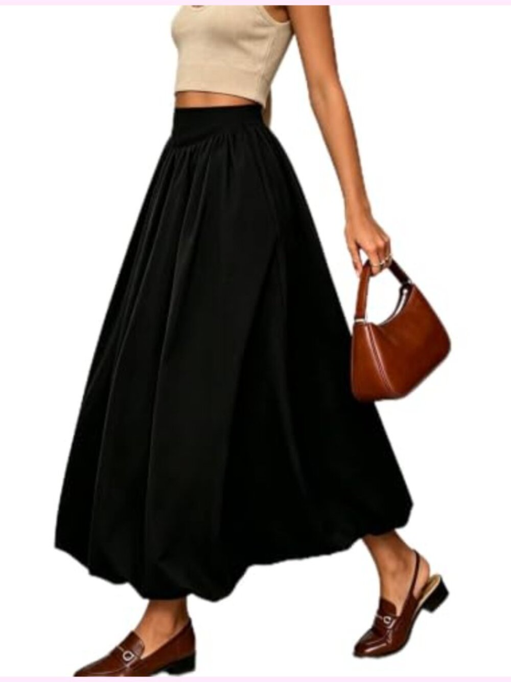Women's Bubble Hem Maxi Skirt, High Waist A-Line Skirt with Pockets
